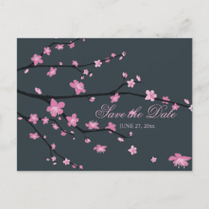 Donkere Cherry Blossom Wedding Save the Date Brief Aankondigingskaart