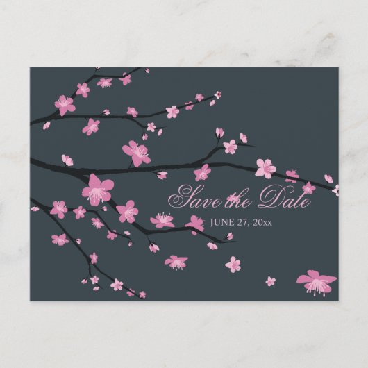 Donkere Cherry Blossom Wedding Save the Date Brief Aankondigingskaart (Voorkant)