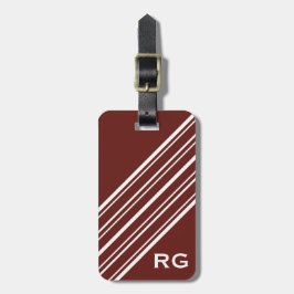 Donkere Cherrywood Red en White Pinstripe Monogram Bagagelabel