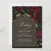 Donkere chique gotische rood groene bloemenmoody b kaart (Voorkant)