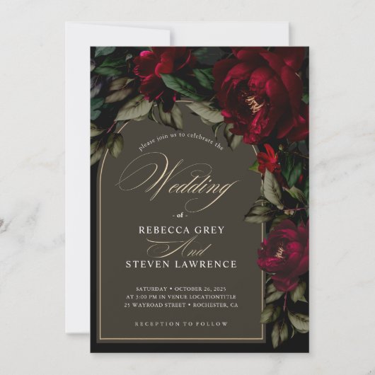 Donkere chique gotische rood groene bloemenmoody b kaart (Voorkant)