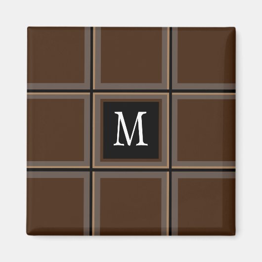 Donkere chocolade bruin, aangepast Initiaal gestre Magneet (Voorkant)
