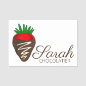 Donkere chocolade Dekte aardbeienchocolatier Naamplaatje (Voorkant)