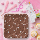 Donkere chocolade hartspatroon papieren bordje (Feest)