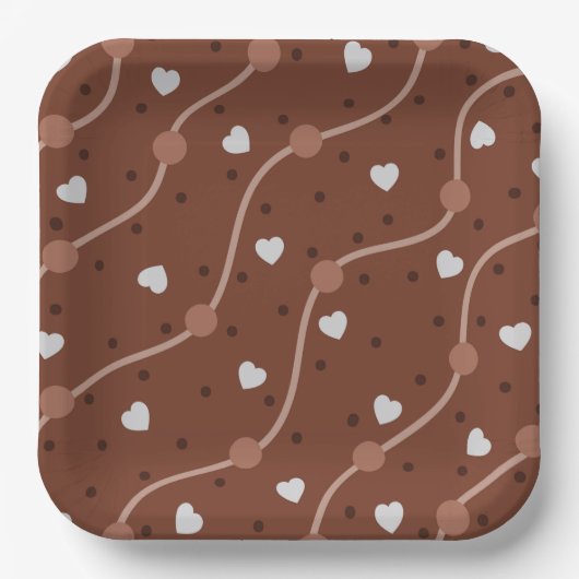 Donkere chocolade hartspatroon papieren bordje (Voorkant)