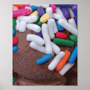 Donkere chocolade-ijs met regenboogspringen poster