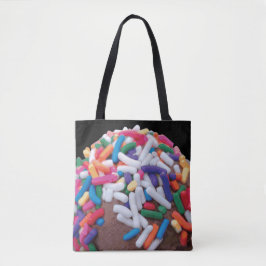 Donkere chocolade-ijs met regenboogspringen tote bag