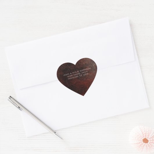 Donkere Chocoladebruine Leren Trouw Hart Sticker (Envelop)