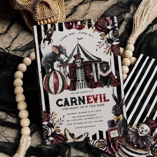 Donkere Circus CARN-EVIL Halloween Feest Kaart
