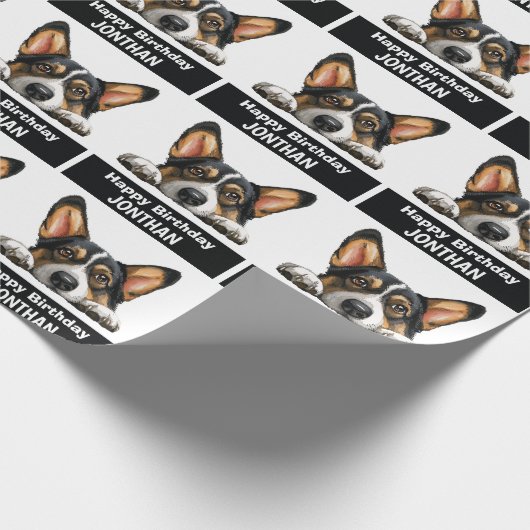 Donkere Corgi verjaardag kleurrijk schattig Cadeaupapier (Hoek)