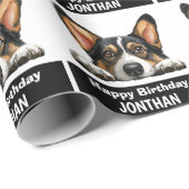 Donkere Corgi verjaardag kleurrijk schattig Cadeaupapier (Rol Hoek)