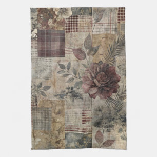 Donkere Cottage Bloemige Patchwork -Burgundy & Hou Theedoek