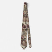 Donkere Cottage Bloemstuk Patchwork -Bordeauxrood Stropdas (Voorkant)