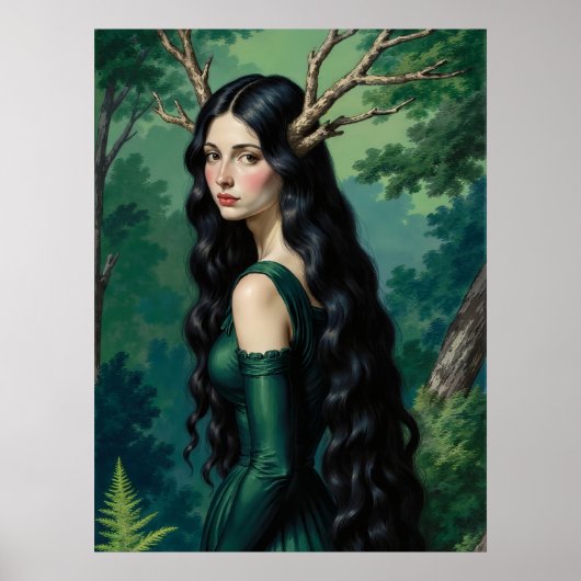 Donkere Cottagecore Bosgodin Poster (Voorkant)