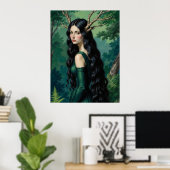 Donkere Cottagecore Bosgodin Poster (Thuiskantoor)