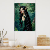 Donkere Cottagecore Bosgodin Poster (Keuken)