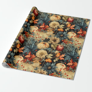 Donkere Cottagecore Herfst Pompoen Bloem Cadeaupapier