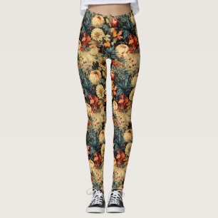 Donkere Cottagecore Herfst Pompoen Bloem Leggings