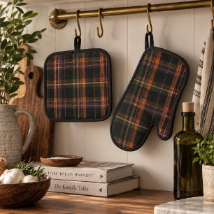 Donkere Cottagecore Zwarte Roest Herfst Schotse ru Ovenwant & Pannenlap Set