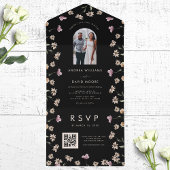 Donkere crème Wildbloemen Kunstfoto QR Code Wedden All In One Uitnodiging