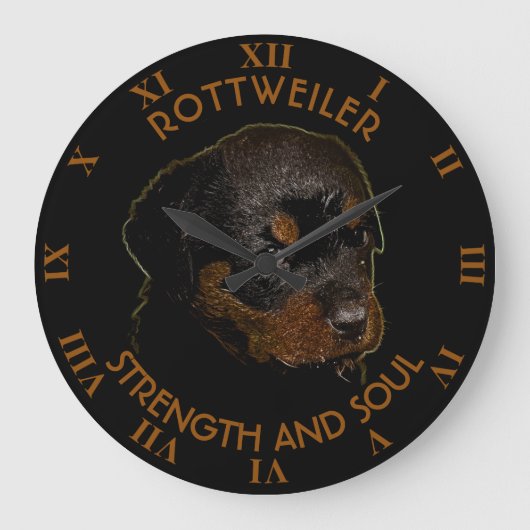 Donkere Cute Rottweiler Puppy Dog Grote Klok (Voorkant)