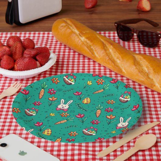Donkere Cyaan Easter Pattern-Borden Papieren Bordje (Picknick)