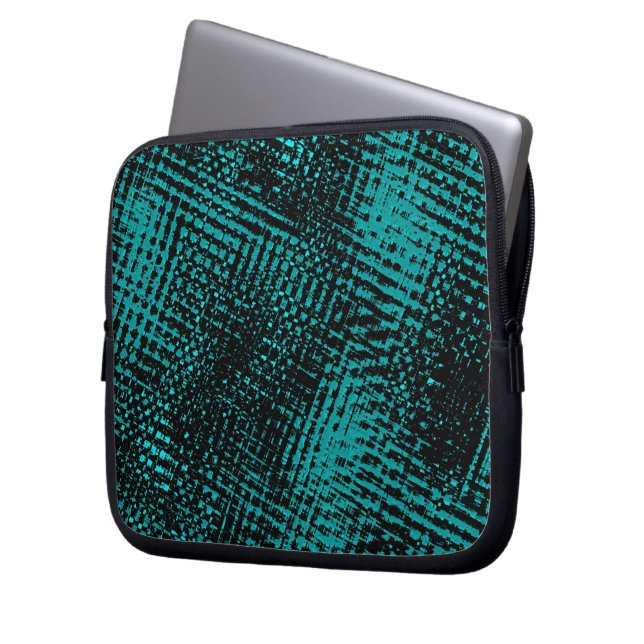 Donkere cyaan-groene strepen, kruisend als bolap laptop sleeve (Voorkant Links)