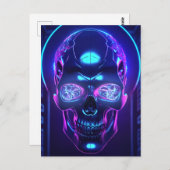 Donkere Cyber Neon Obsidian Schedel Briefkaart (Voorkant / Achterkant)