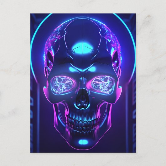 Donkere Cyber Neon Obsidian Schedel Briefkaart (Voorkant)