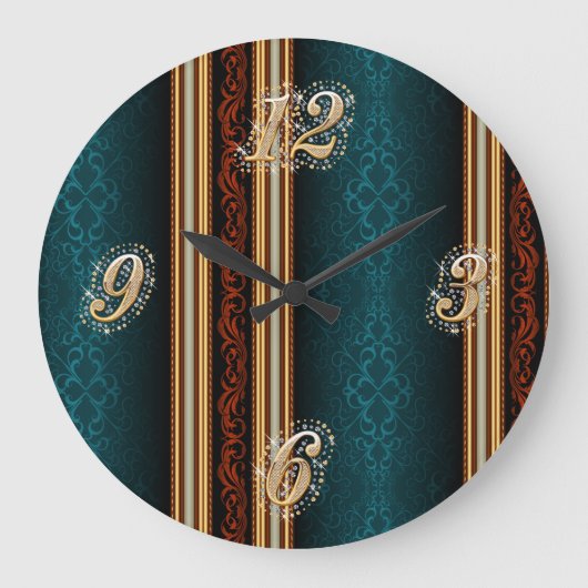 Donkere Damask en Gold Wall Clock Grote Klok (Voorkant)