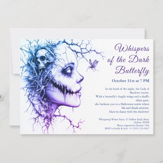 Donkere Dame Halloween Uitnodiging – Vlinder & Sch (Voorkant)