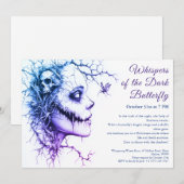 Donkere Dame Halloween Uitnodiging – Vlinder & Sch (Voorkant / Achterkant)