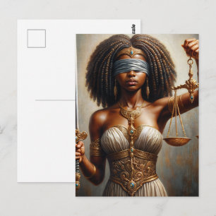 Donkere Dame Justitia Met Weegschaal en Zwaard Briefkaart