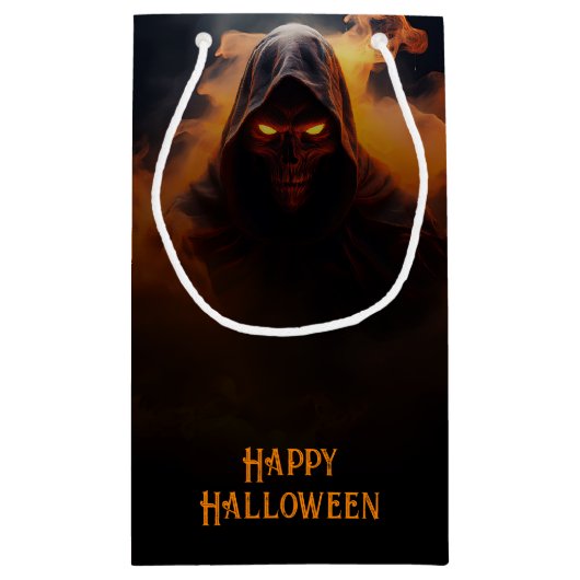Donkere demon met oranje rook Halloween Klein Cadeauzakje (Achterkant)