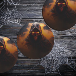 Donkere demon met oranje rook Halloween Ronde Kartonnen Onderzetter