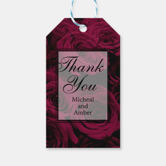 Donkere dieprode magenta rozen cadeaulabel (Voorkant)