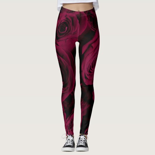 Donkere dieprode magenta rozen leggings (Voorkant)
