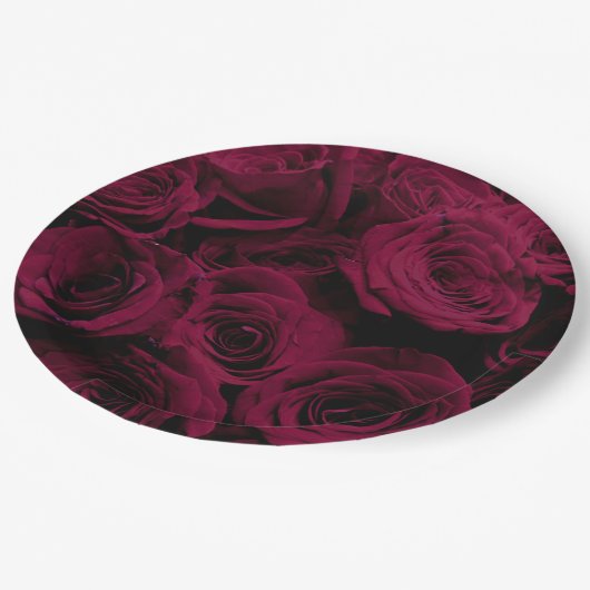 Donkere dieprode magenta rozen papieren bordje (Gekanteld)