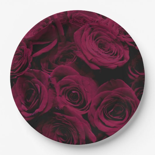 Donkere dieprode magenta rozen papieren bordje (Voorkant)