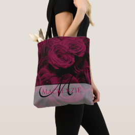 Donkere dieprode magenta rozen tote bag