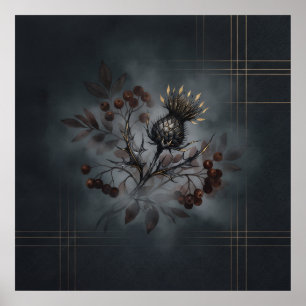 Donkere Distel Rij Lijsterbes Gouden Tartan Poster