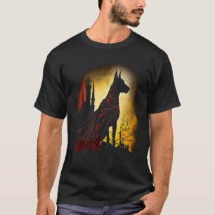 Donkere Dobermann Superheld Silhouet Post Apocalyp T-shirt