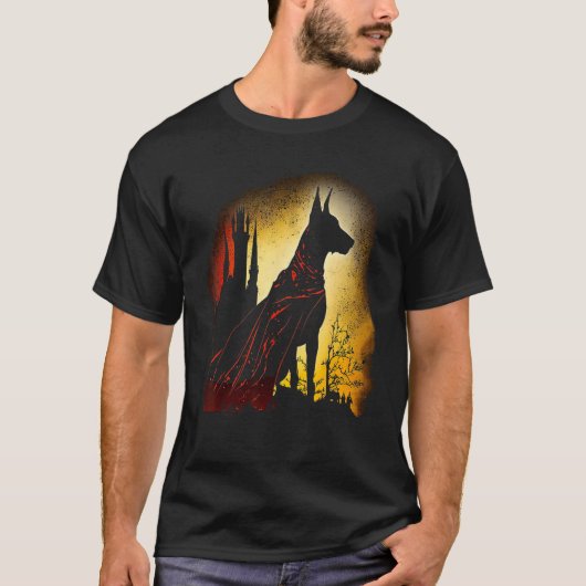 Donkere Dobermann Superheld Silhouet Post Apocalyp T-shirt (Voorkant)