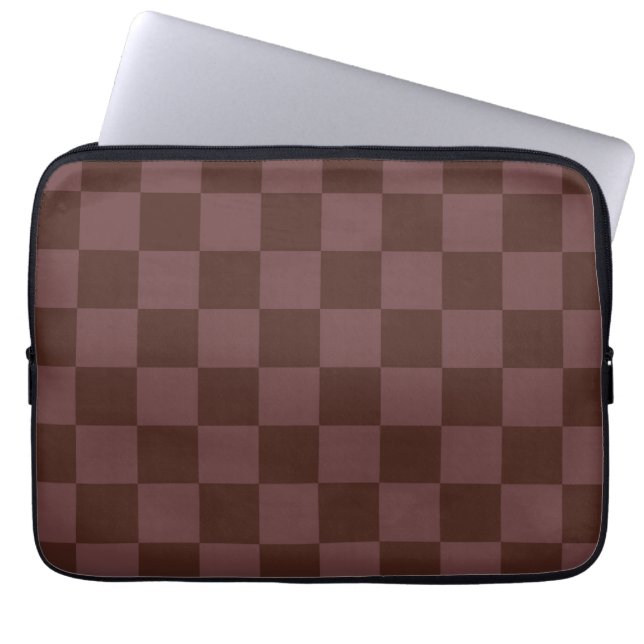 Donkere donkerbruine checkboard laptop sleeve (Voorkant)