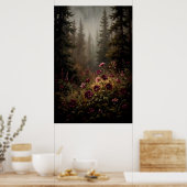 Donkere Dromerige Bos Wilde Bloem Poster (Keuken)