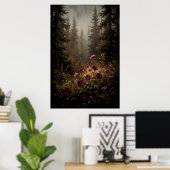 Donkere Dromerige Bos Wilde Bloem Poster (Thuiskantoor)
