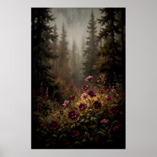 Donkere Dromerige Bos Wilde Bloem Poster