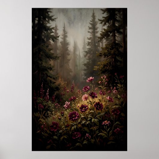 Donkere Dromerige Bos Wilde Bloem Poster (Voorkant)