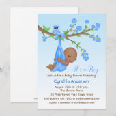 Donkere, dunne babyjongen in de boom, Baby shower Kaart (Voorkant / Achterkant)