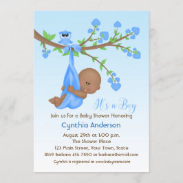 Donkere, dunne babyjongen in de boom, Baby shower Kaart